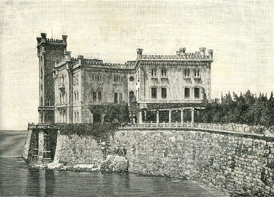 Trieste castello di Miramar xilografia di Barberis