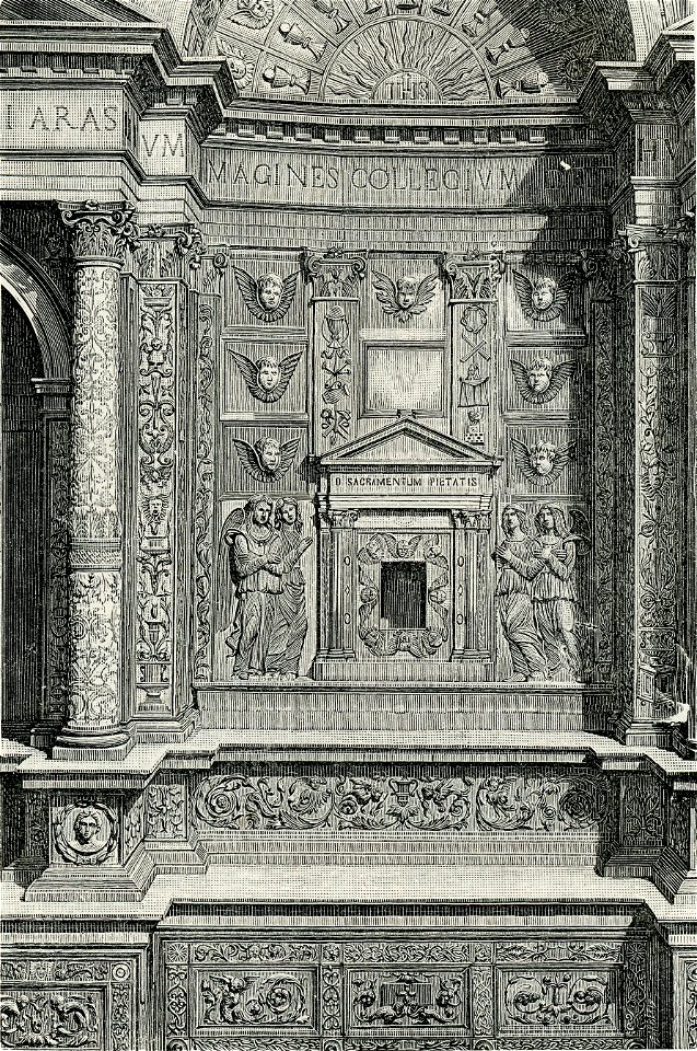 Trevi dettaglio del grande altare scolpito in pietra nella chiesa di Sant’Emiliano