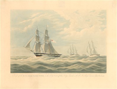 Trial of the R.Y.S. Brig Water Witch, on the 6th Septr 1832 off the Scilly Islands with H.M. Ships Vernon, Castor and Snake (portside view) RMG PY8637