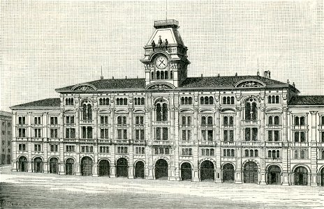 Trieste piazza grande e palazzo municipale xilografia di Barberis