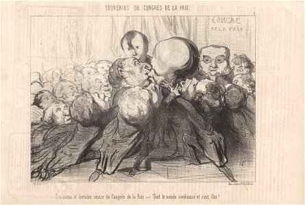 Troisième et dernière séance du Congrès de la Paix - Tout le monde s'embrasse et c'est fini! by Honore Daumier