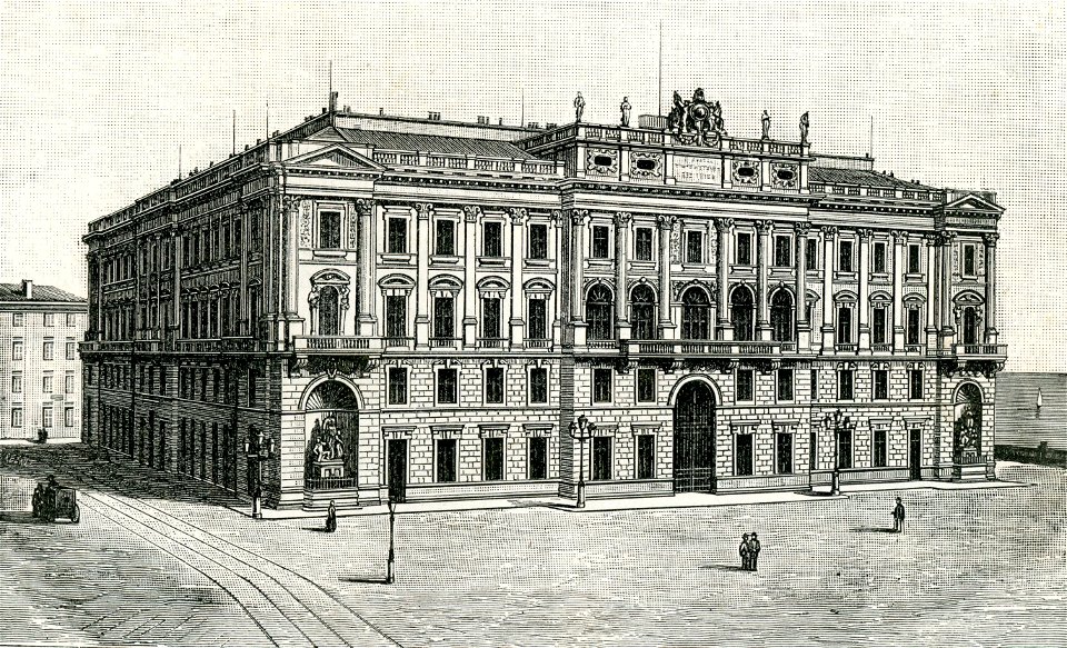Trieste palazzo del Lioyd xilografia di Barberis