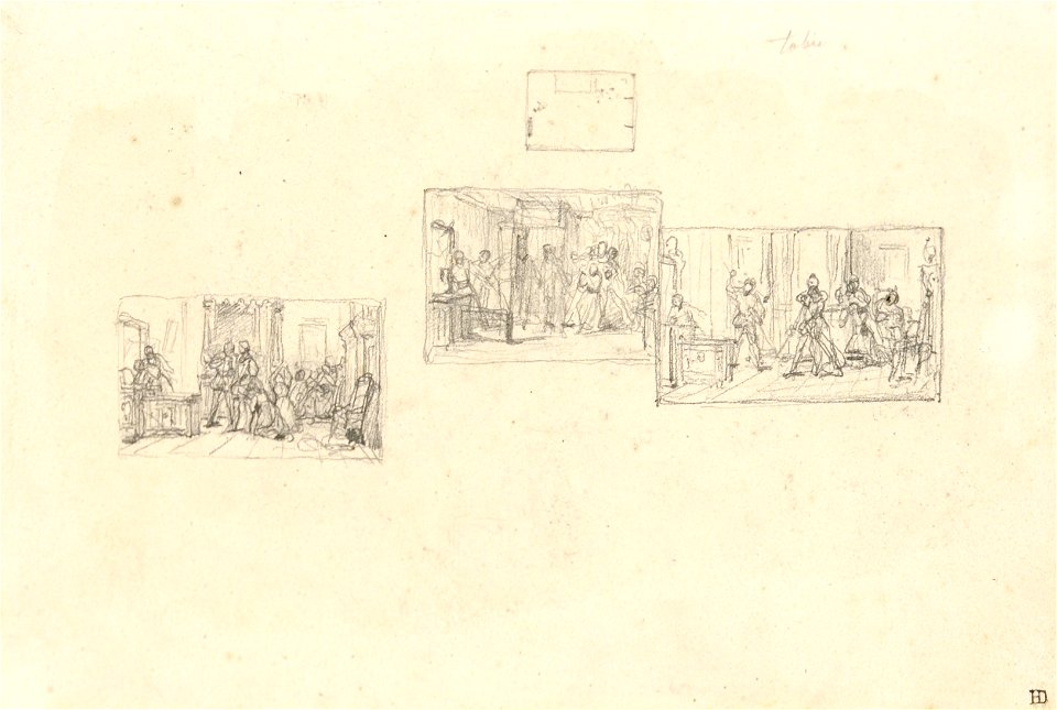 Trois études d'après Henri III et sa cour d Alexandre Dumas avec un plan de scène-Paul Delaroche-MBA Lyon 2014