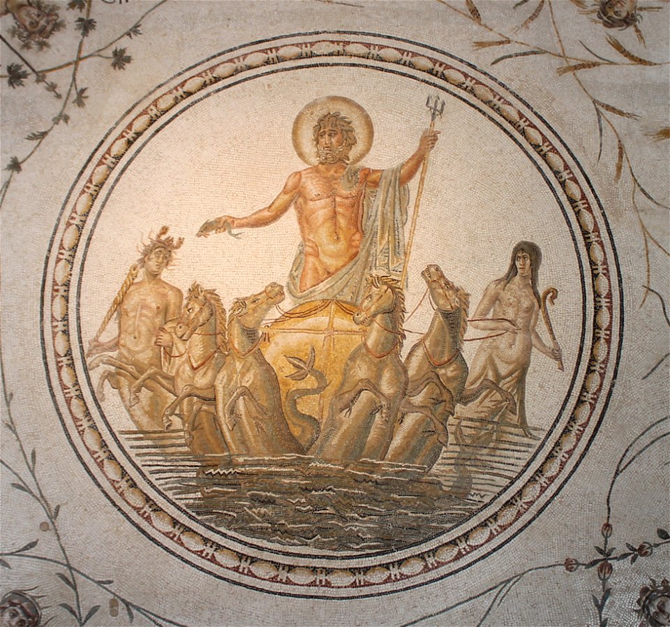 Triumph of Neptunus mosaic in the Bardo National Museum 26 01 2014 (cropped)