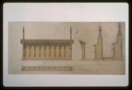 Trinity Chapel (New York). Choir stalls. Elevations and plan. Rendering LCCN97516594. Free illustration for personal and commercial use.
