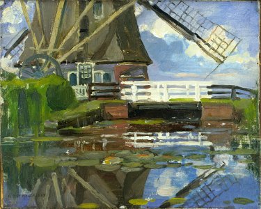 Truncated View of the Broekzijdse Molen on the Gein by Piet Mondrian. Free illustration for personal and commercial use.