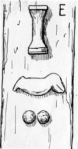 Träskulptur i Benahoe-templet. Buffelhuvud och fallusmotiv. Lokal, Celebes. Mellan-Celebes, Paloe - SMVK - 012020e