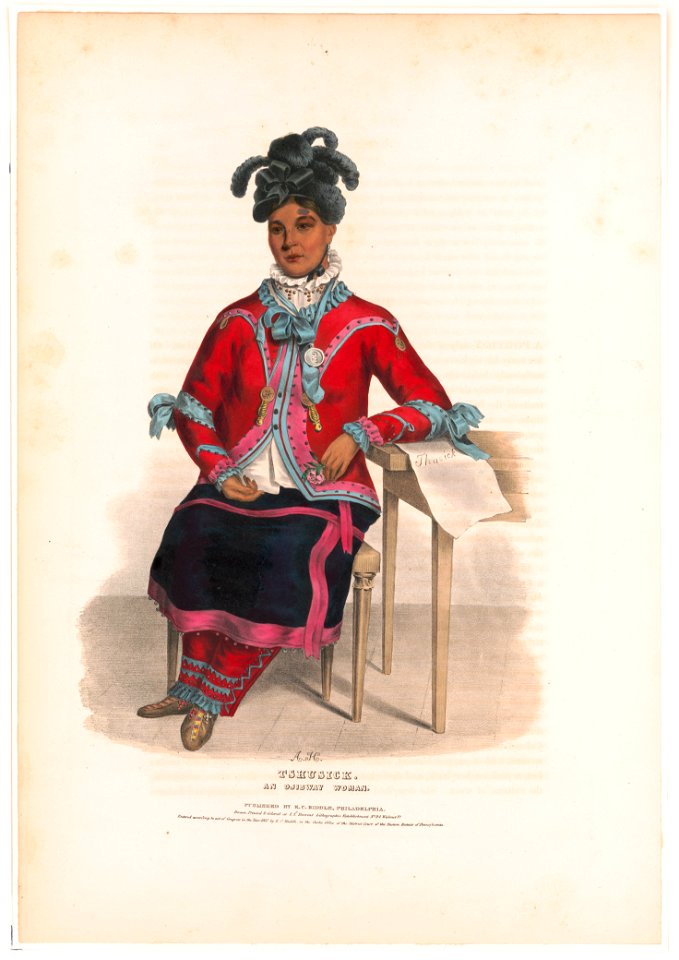 Tshusick. An Ojibway woman - A.H. ; drawn, printed & coloured at I.T. Bowens Lithographic Establishment No. 94 Walnut St. LCCN95503208