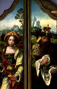 Pieter Coeck van Aelst - Triptych (right wing) Mary Magdalen (left wing), Joseph of Arimathaea. Free illustration for personal and commercial use.
