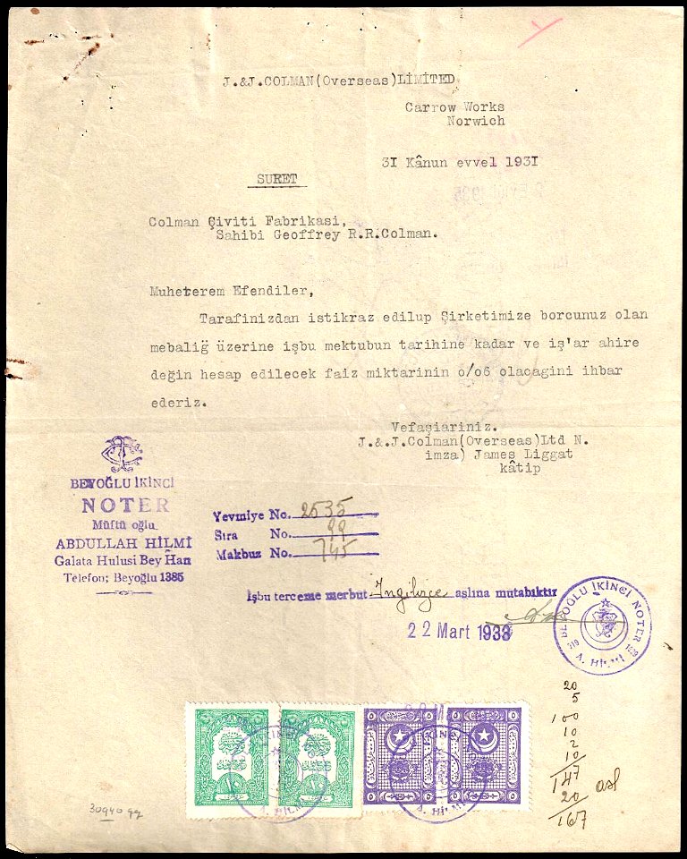 Turkey 1933 notary document with revenues Sul. 6172, 6189 (2)