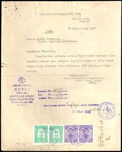 Turkey 1933 notary document with revenues Sul. 6172, 6189 (2). Free illustration for personal and commercial use.
