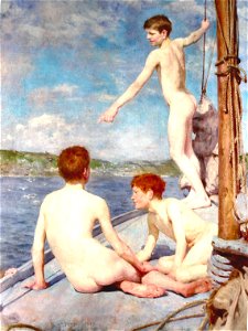 Tuke, Henry Scott (1858–1929), The Bathers. Free illustration for personal and commercial use.