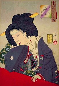 Tsukioka Yoshitoshi - Looking amused - A High-ranking Maid, Bunsei Era