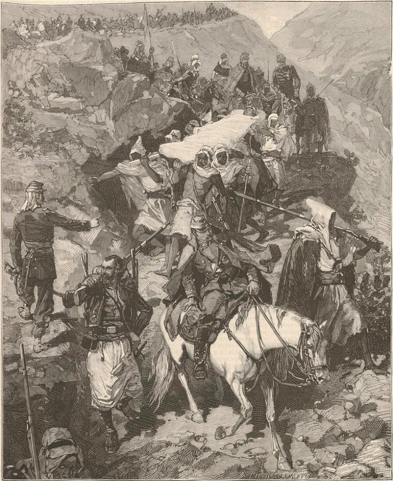 Tunisie - Le général Ritter transporté sur un brancard