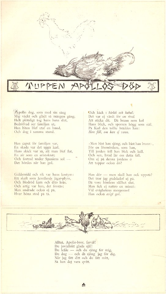 Tuppen Appollos död Sehlstedt Ill av Carl Larsson