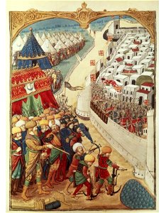 Turkish forces preparing for battle outside the walls of Rhodes in 1480, from 'A History of the Siege of Rhodes', by Guillaume Caoursin, 1483 (21299649124)