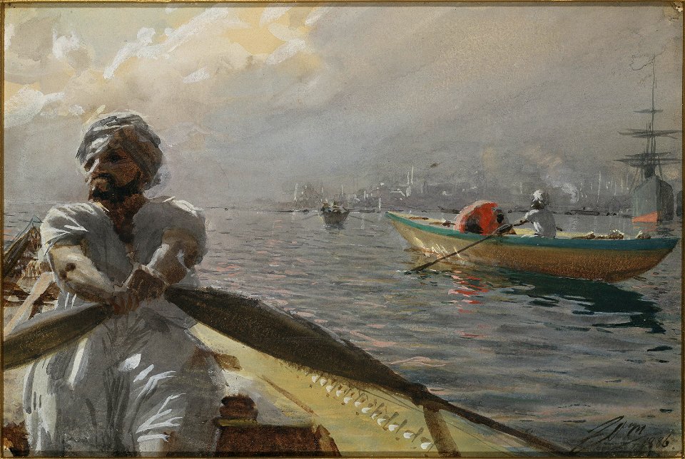 Turkish Boatman in the Constantinople Harbour (Anders Zorn) - Nationalmuseum - 24167. Free illustration for personal and commercial use.