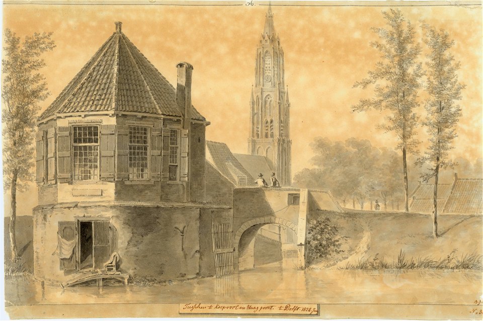 Tusschen te Koepoort en Haagpoort te Delft. 1828 junij, Balthasar Jooss, SA Delft, inv.nr. 68563