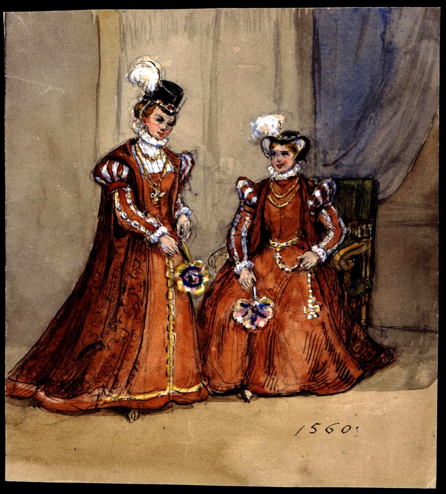 Två kvinnor i Historiska dräkter 1560. Fritz von Dardel - Nordiska Museet - NMA.0037685