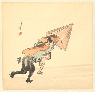 Twee muzikanten rennend in de regen-Rijksmuseum RP-P-1989-8