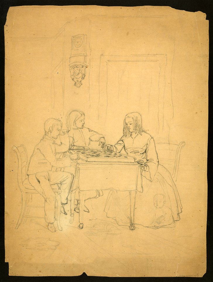 Two children playing checkers or draughts) War roll of the Weccacoe Fire Company, always useful - fireman in peace - soldiers in war LCCN2009632021