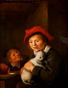 Två pojkar som leker med en katt (Jan Miense Molenaer) - Nationalmuseum - 159248
