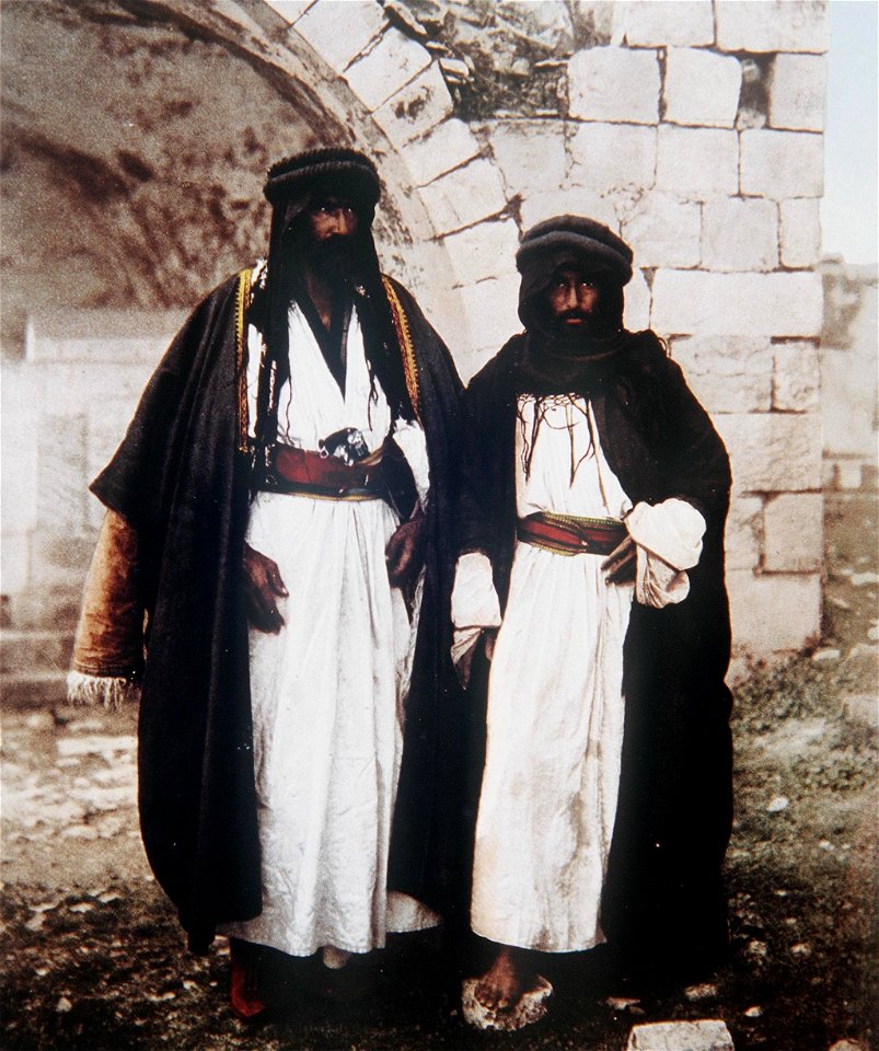 TWO ARAB MEN IN JERUSALEM IN TRADITIONAL GARB PHOTOGRAPHED IN THE LATE 19TH CENTURY BY FRENCH PHOTOG