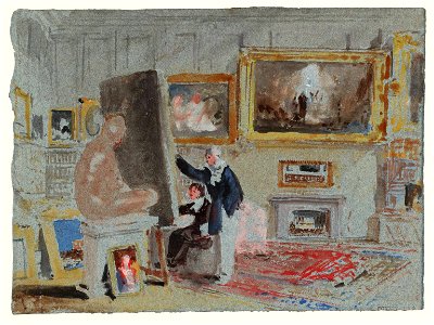Two Artists in the Old Library, Washington Allston's Picture, 'Jacob's Dream', Hanging over the Fireplace ('The Artist and the Amateur')