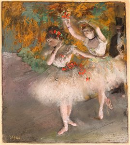Two Dancers Entering the Stage by Edgar Degas. Free illustration for personal and commercial use.