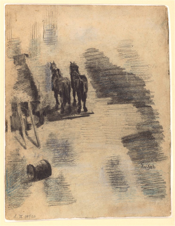 Two draught horses, drawing by James Ensor, Prints Department, Royal Library of Belgium, S. IV 14720