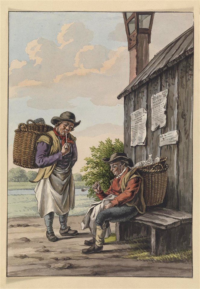 Twee rokende mannetjes Verso kwart van prent naar Saenredam, objectnr 1606
