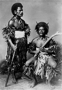 Two Fijian warriors, photograph by Burton Brothers, 1884