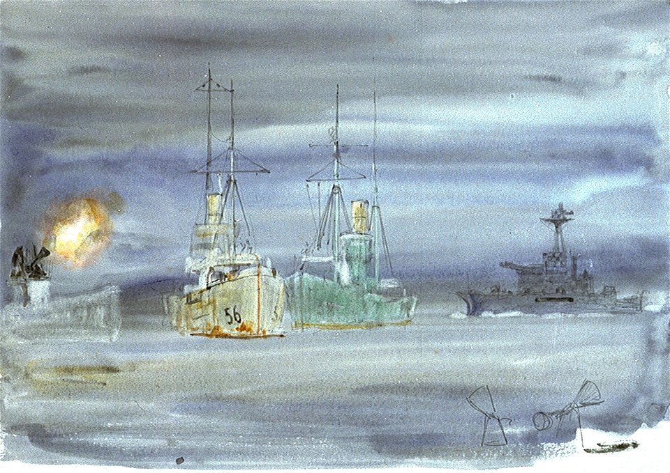 Two minesweeping trawlers and the monitor 'Marshal Soult' RMG PV3164