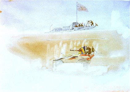 Two sketches of soldiers setting up a gun RMG PV1291
