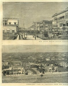 Two city views- wood engravings from The Graphic, 1875 very large scan left half