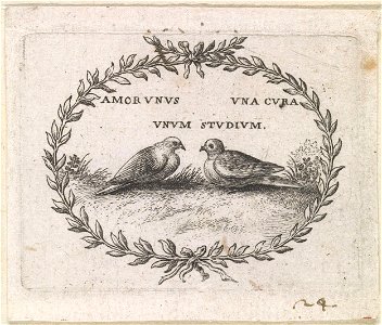 Twee duiven in een laurierkrans