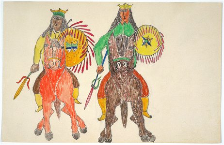 Two men on horseback with shields (Gokliz sketch)
