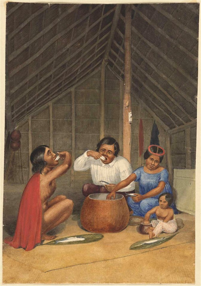 Two finger poi made of kalo, Sandwich Islands, 1852, watercolour by James Gay Sawkins
