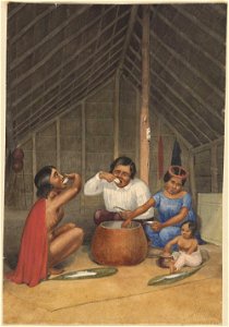 Two finger poi made of kalo, Sandwich Islands, 1852, watercolour by James Gay Sawkins