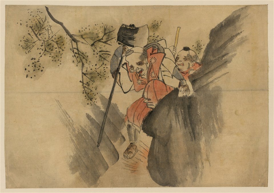 Two men, one carrying a large axe, walking along a narrow mountain pass LCCN2009630010
