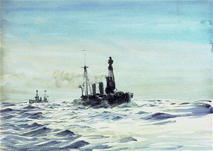Two fighting vessels at sea RMG PV0061. Free illustration for personal and commercial use.