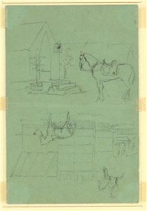 Two sketches of horse outside tent LCCN2004661032. Free illustration for personal and commercial use.