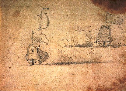 Two sketches of a ship in action RMG PV5278