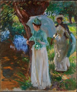 Two Girls with Parasols at Fladbury by John Singer Sargent 1889. Free illustration for personal and commercial use.