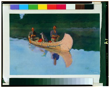 Two men and a dog in a canoe) - Frederic Remington LCCN94510633