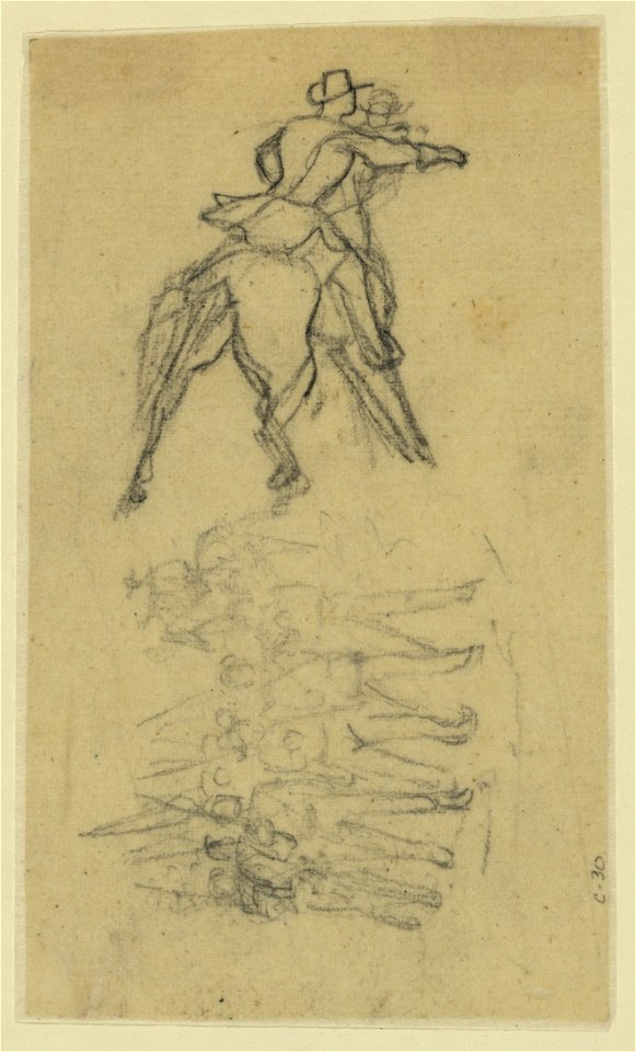 Two sketches- officer on horse and marching figures with rifles LCCN2004660601