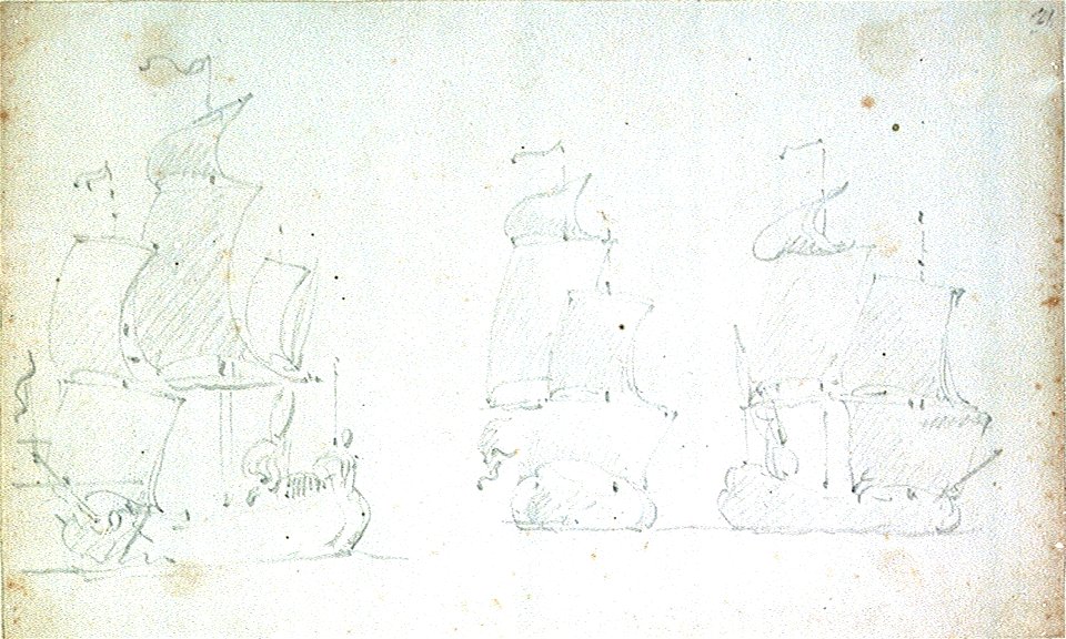 Two English ships close-hauled and another before the wind RMG PW6890