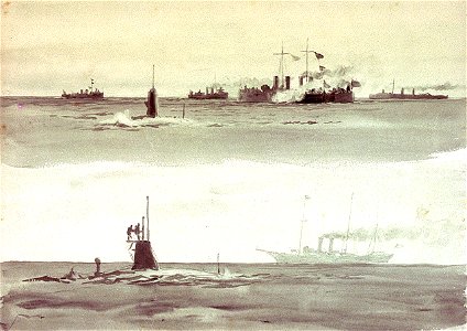Two studies of various fighting vessels including submarines, and the Royal Yacht 'Victoria and Albert III' RMG PV0068