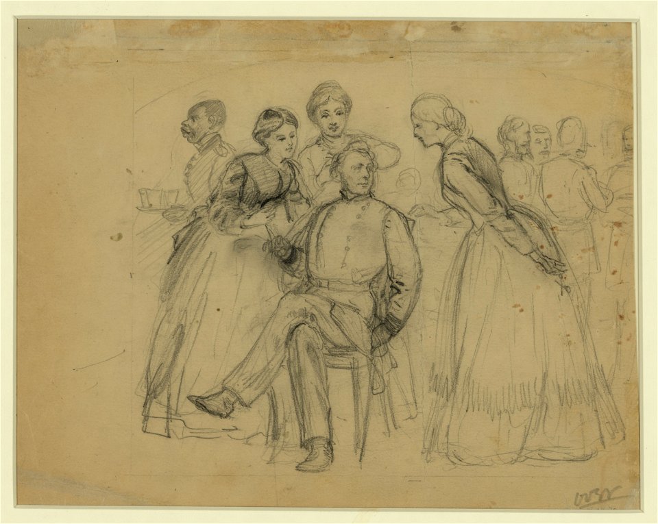 Two women trimming a man's hair LCCN2004660734