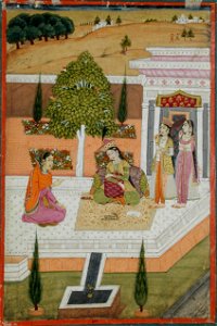 Two women seated on a terrace attended by two maids (6124546967)